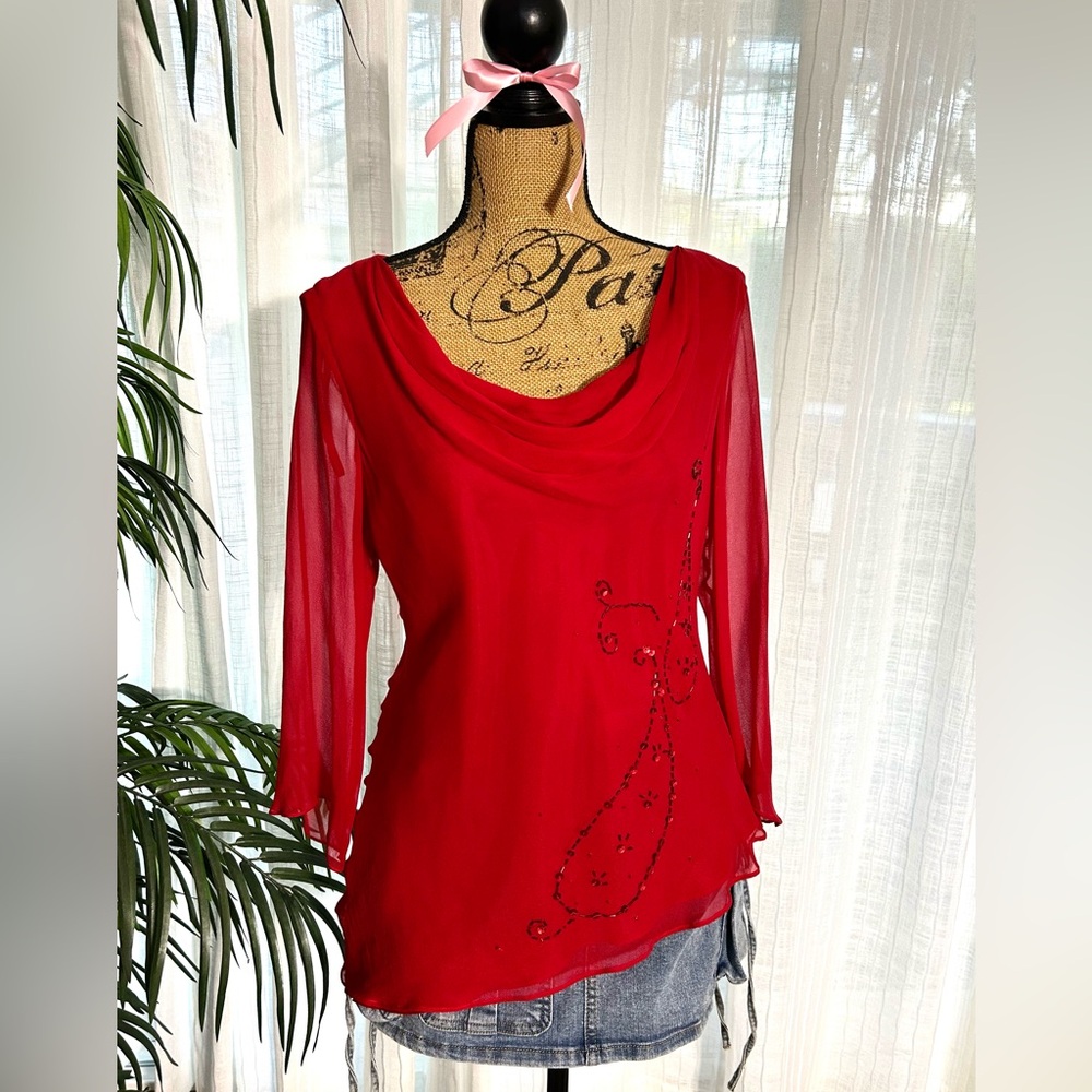 Vintage Silk Beaded Asymmetrical Top